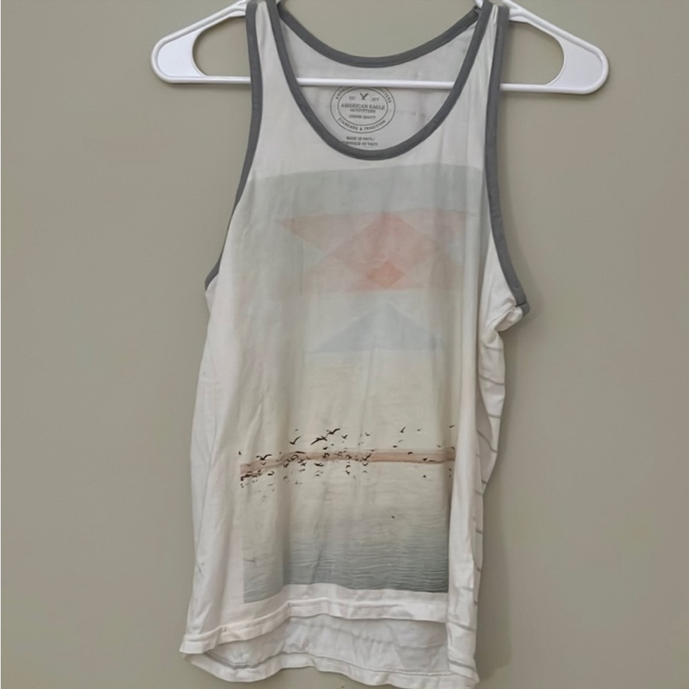 American eagle AEO men size XS extra small tank top gray white sleeveless shirt